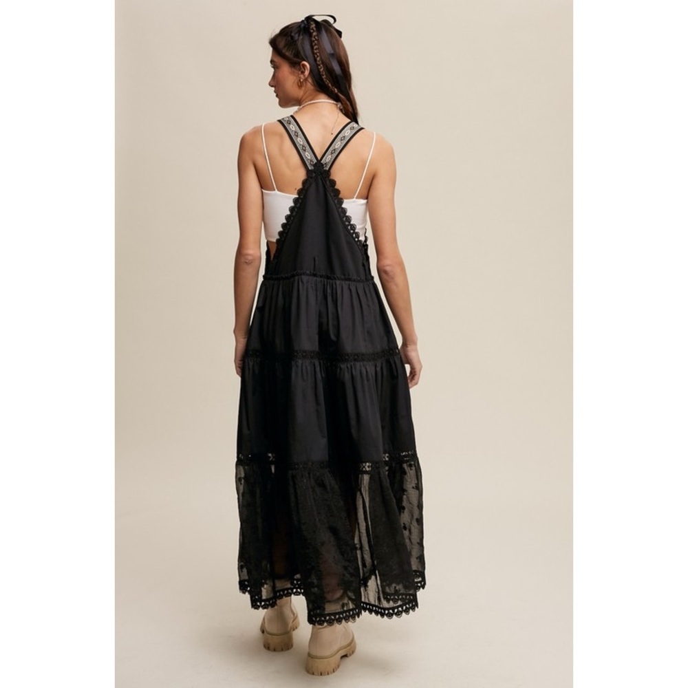Listicle Black Lace Pieced Jacquard Strap Skirtall - Picture 6 of 12